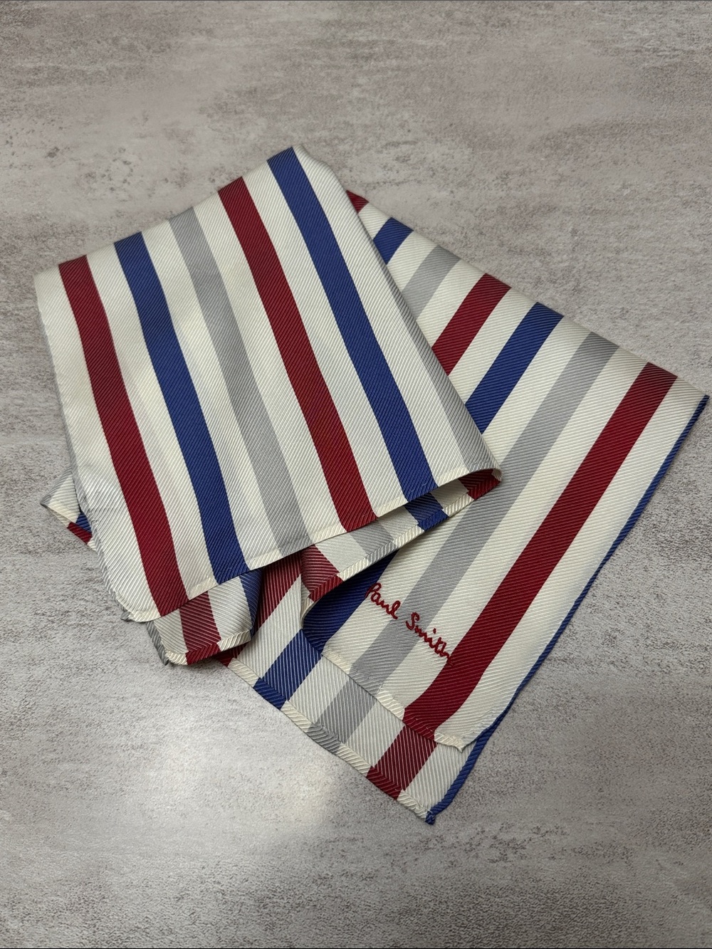 Paul Smith Striped Silk Pocket Square - Red, Blue, Gray, Cream , made in japan - Picture 3 of 3